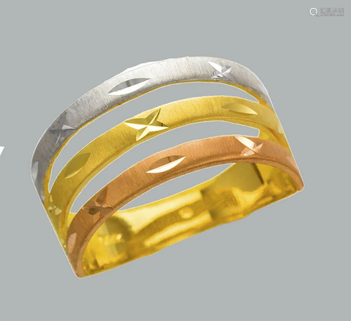 NEW 14K TRI COLOR GOLD LADIES RING LARGE 3 LAYER BAND