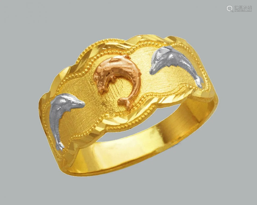 NEW 14K TRI COLOR GOLD LADIES RING DOLPHIN