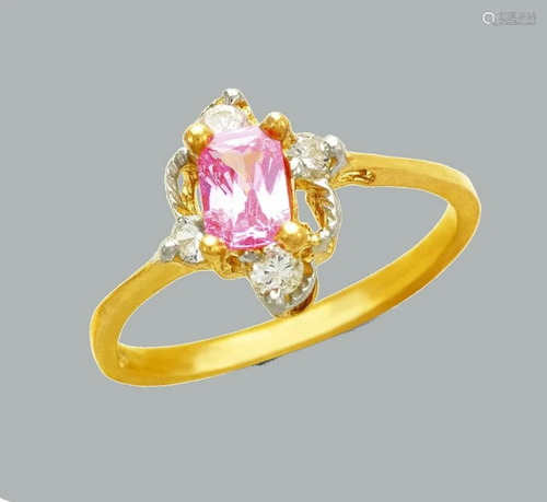 NEW 14K TWO TONE GOLD LADIES FANCY CZ RING PINK EMER…