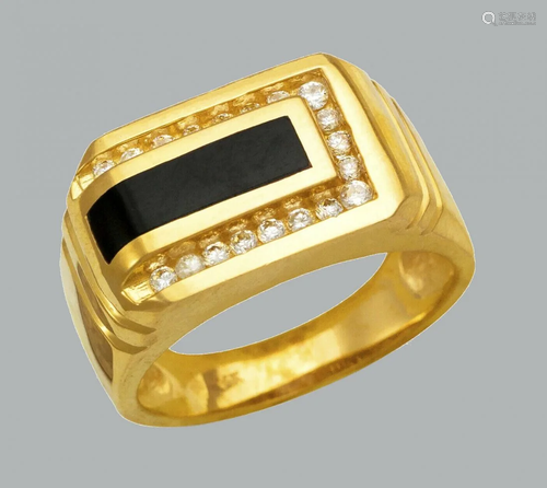 NEW 14K YELLOW GOLD MENS CZ RING ONYX LARGE