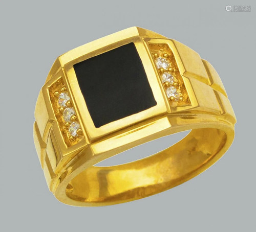 NEW 14K YELLOW GOLD MEN'S CZ RING ONYX LARGE