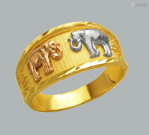 NEW 14K TRI COLOR GOLD LADIES RING ELEPHANT