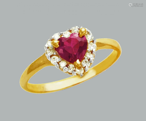 NEW 14K TWO TONE GOLD LADIES FANCY CZ RING RED HEART