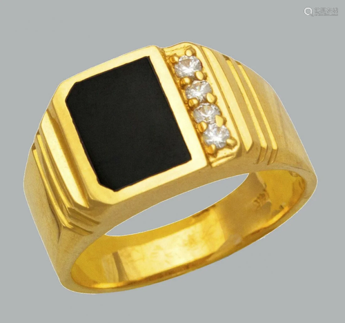 NEW 14K YELLOW GOLD MENS CZ RING ONYX LARGE