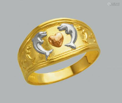 NEW 14K TRI COLOR GOLD LADIES RING DOLPHINS