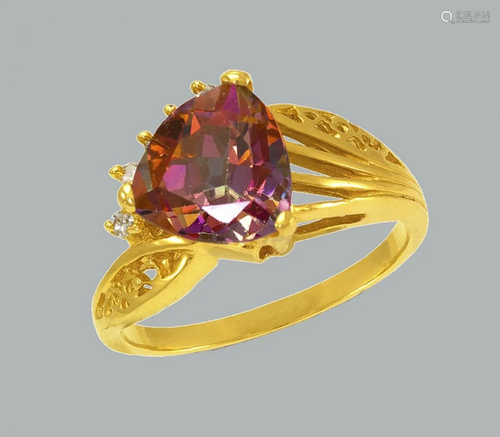 14K YELLOW GOLD LADIES CZ COCKTAIL RING