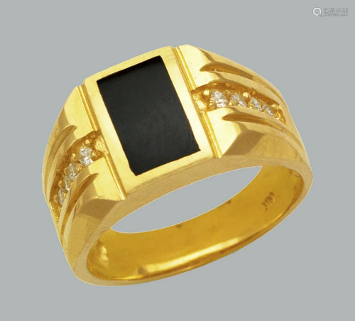 NEW 14K YELLOW GOLD MENS CZ RING ONYX LARGE