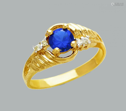 NEW 14K YELLOW GOLD LADIES FANCY CZ RING BLUE SOLIT…