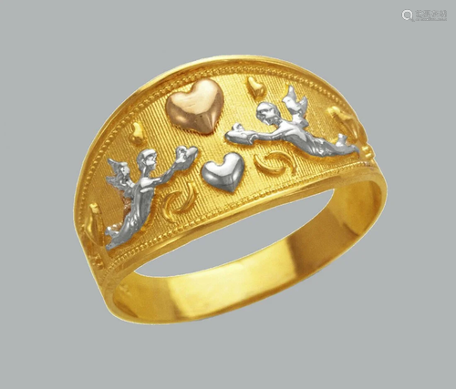 NEW 14K TRI COLOR GOLD LADIES RING CUPID HEART