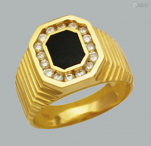 NEW 14K YELLOW GOLD MENS CZ RING ONYX LARGE