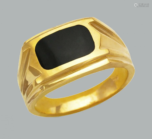 NEW 14K YELLOW GOLD MEN'S RING ONYX LARGE