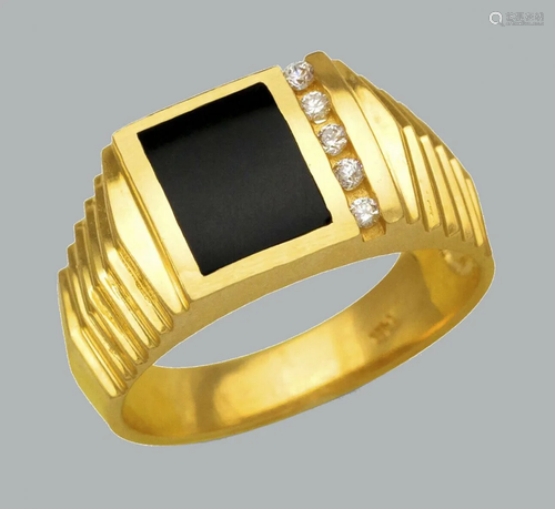 NEW 14K YELLOW GOLD MENS CZ RING ONYX LARGE