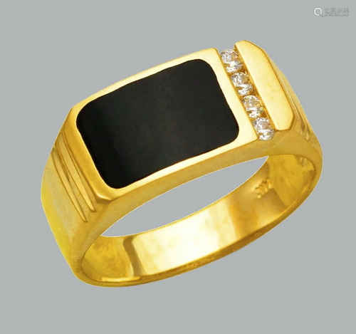 NEW 14K YELLOW GOLD MENS CZ RING ONYX LARGE