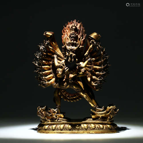 銅鎏金歓喜仏像