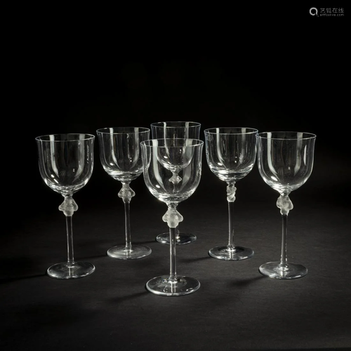 Marc Lalique, Six wine glasses, 1968