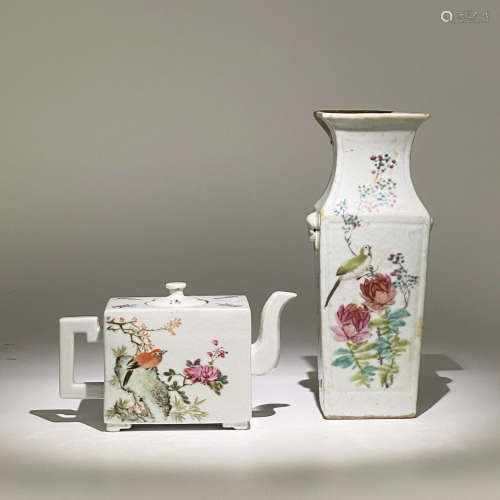 民國 粉彩花瓶、茶壺
