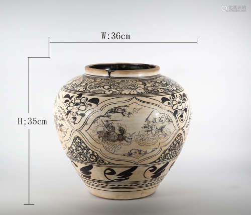 Song Dynasty - Cizhou Kiln Opened Figure Jar