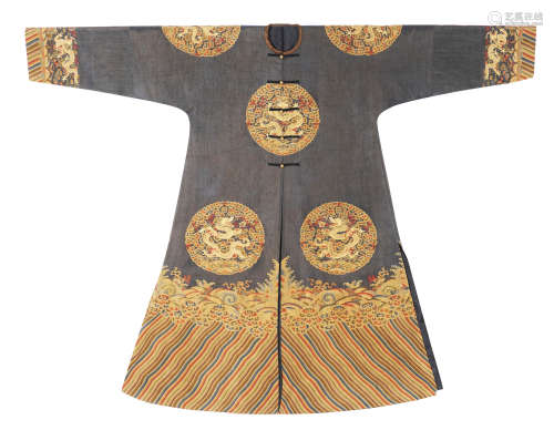 Qing Dynasty - Qianlong Stone Cyan Eight Group Dragon Robe