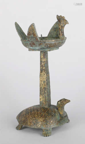 Han Dynasty - Gilt Bronze Crane and Turtle Lamp