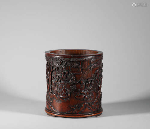Qing Dynasty - Bamboo Sculpture Character Pen Holder