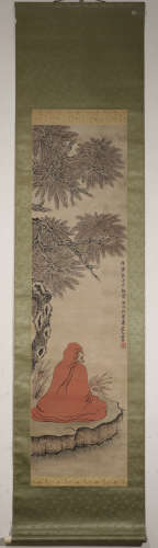 Shou Dao Ren - Red Arhat Hanging Scroll on Paper
