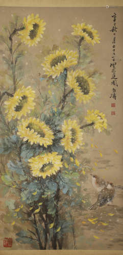 Wang Xuetao - Sunflower Hanging Scroll on Paper