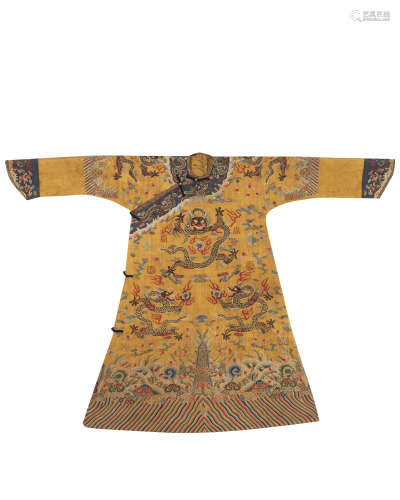Qing Dynasty - Qianlong Silk Peacock Feather Dragon Robe
