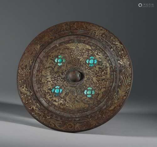 Han Dynasty - Mirror with Gold and Silver Inlaid with Pine S...
