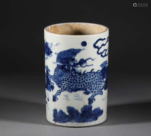 Qing Dynasty - Blue and Ehite Pen Holder