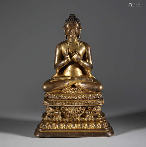 Qing Dynasty - A Gilt Bronze Buddha Statue With a Burning La...