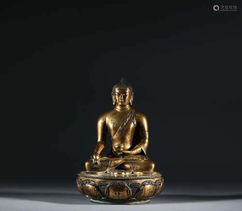 Yuan Dynasty - A gilt Bronze Statue of Sakyamuni