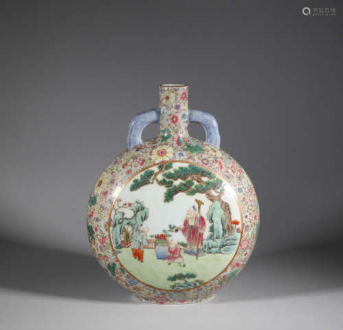 Qing Dynasty - Famille Rose Figure Holding Moon Vase