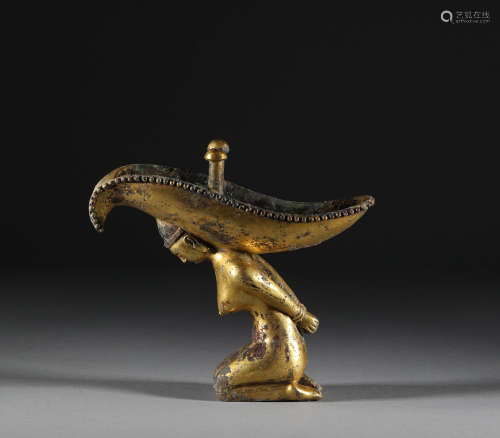 Han Dynasty - A Gilt Bronze Nobleman Jue Cup