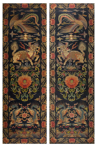 Qing Dynasty - Hanging Screen with  Embroidered Kylin