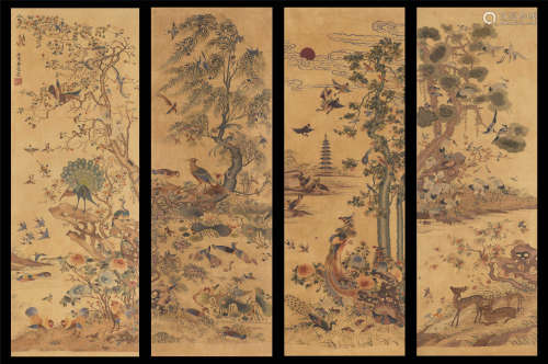 Qing Dynasty - The Four Groups of Silk and Hundred Birds Pay...
