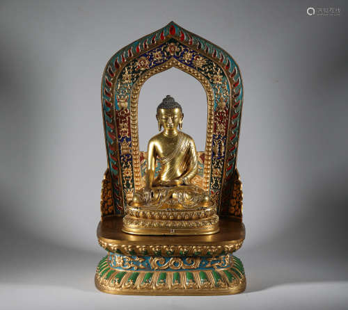 Qing Dynasty - A Gilt Bronze Backlit Buddha
