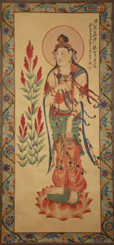 Zhang Daqian - Male Statue Guanyin Hanging Scroll on Silk