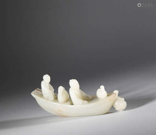 Qing Dynasty - Hetian Jade Figure Fishing Boat