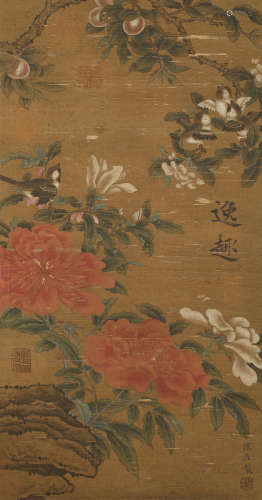 Ming Dynasty - Lu Zhi, Flowers and Birds, Hanging Scroll on ...