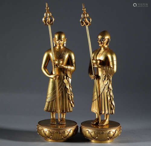 Qing Dynasty - A pair of Gilt Bronze Statues of the Tibetan ...