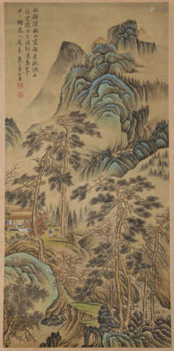 Qing Dynasty - Dong Bangda Landscape Figures, Hanging Scroll...