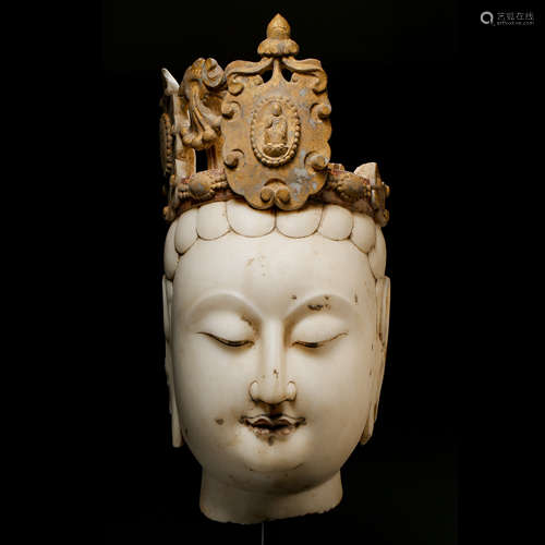 WHITE MARBLE CARVED GUANYIN HEAD, THE NORTHERN QI DYNASTY, C...