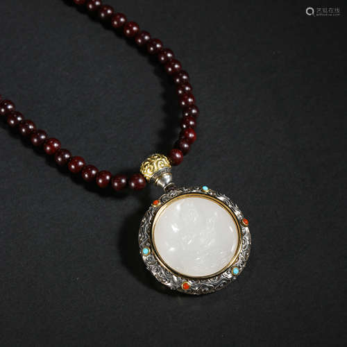 CHINESE QING DYNASTY JADE COVERD BY SILVER PENDANT