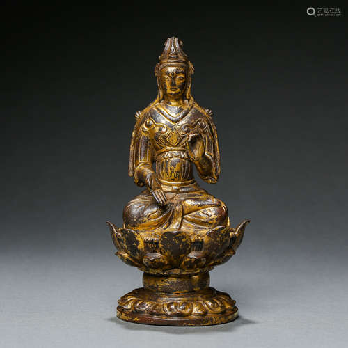 SEATED GILT BRONZE BUDDHA, THE LIAO OR JIN PERIODS OF CHINA