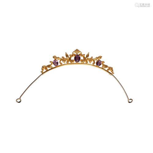 A small antique silver-gilt and gem set tiara