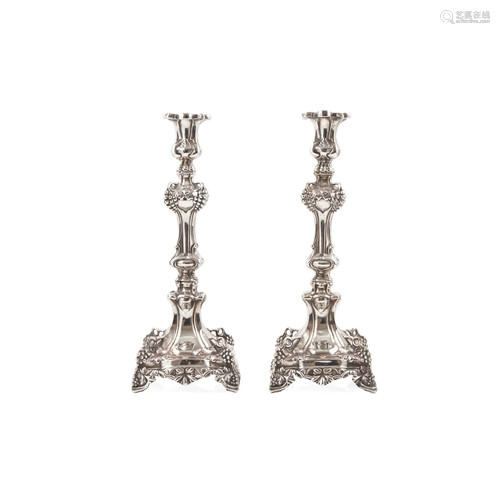 A pair of Polish silver-plated candlesticks