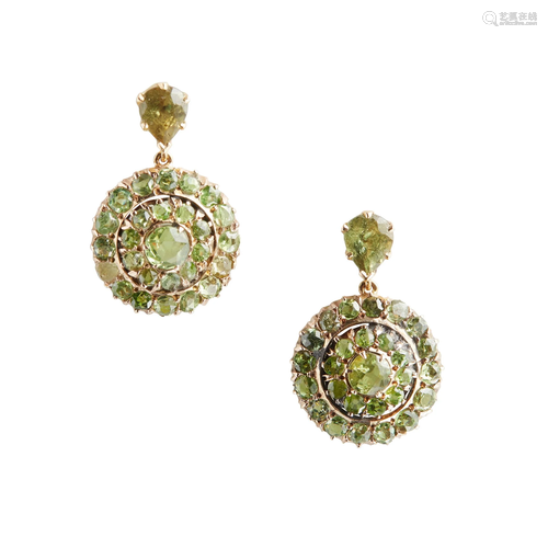 A pair of demantoid garnet set earrings