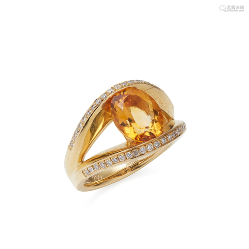 A citrine and diamond set ring