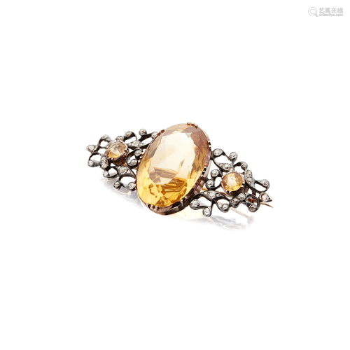 A citrine and diamond set brooch