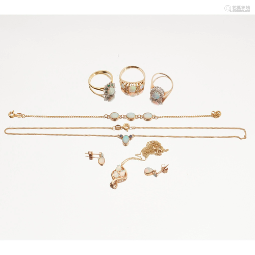 A matched suite of opal set jewellery